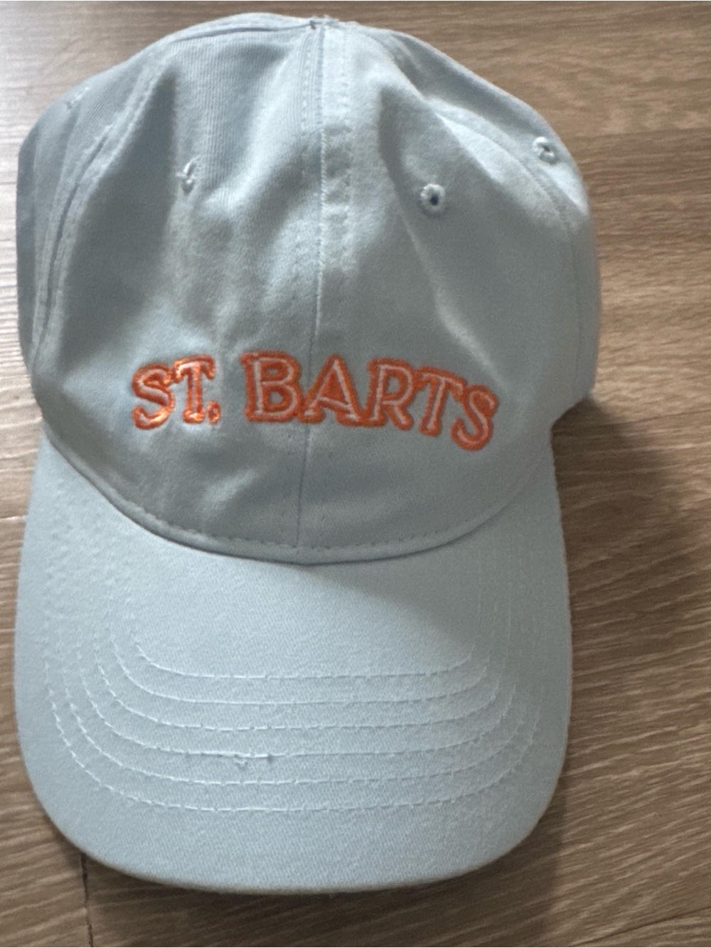 OUAI Light Blue Baseball Cap with Orange 'ST. BARTS' Embroidery